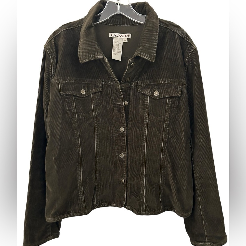 AMI Brown Denim Corduroy‎ Jean Jacket Size XL - Picture 2 of 6